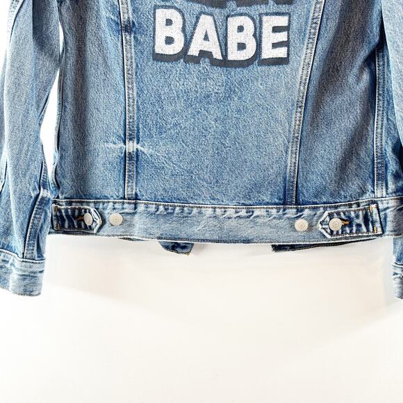 Lucky Brand Tomboy Trucker Graphic Blue Jean Babe Denim Jean Jacket Blue Small - Picture 16 of 16